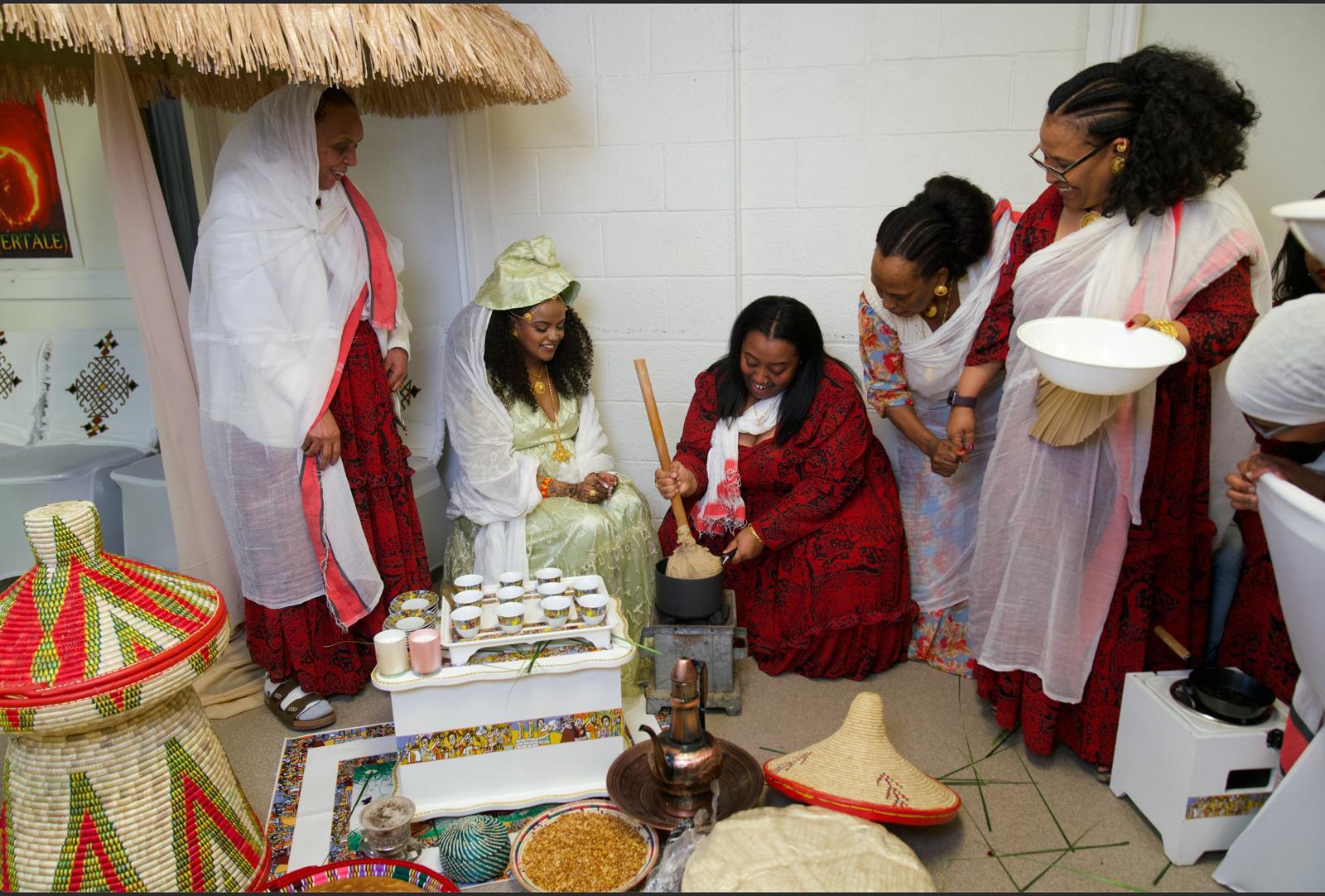 Multi-generational coffee ceremony at a community gathering